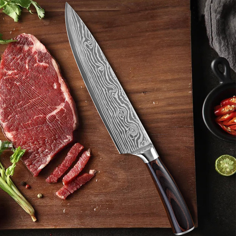 8-inch chef knife, Damask patterned stainless steel knife, kitchen knife, sharp edge, household Western-style kitchen knife details Picture