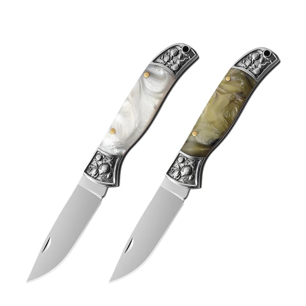 Stainless steel folding fruit knife, kitchen multi-functional knife, embossed steel head, sharp knife, portable outdoor key, mini Item Picture