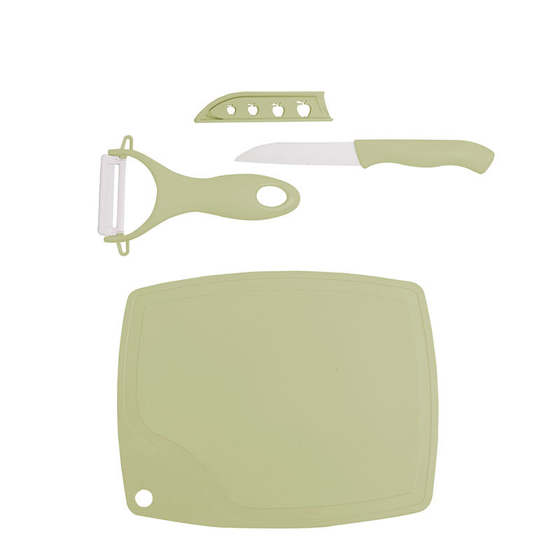Ceramic fruit knife three-piece set, chopping board peeler set, mini cutting board, home and office peeler, small knife details Picture