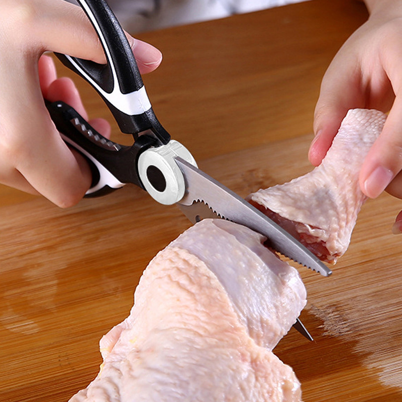 The popular stainless steel multi-functional panda scissors are suitable for cutting food, chicken bones, walnuts and opening beer LIDS. They are kitchen scissors details Picture