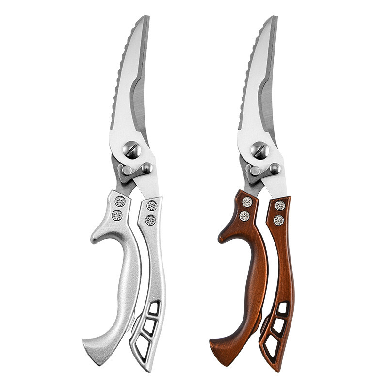 Wholesale powerful chicken bone scissors, stainless steel bone-removing scissors, all-steel aluminum handle scissors, kitchen scissors, multi-purpose household food scissors Item Picture