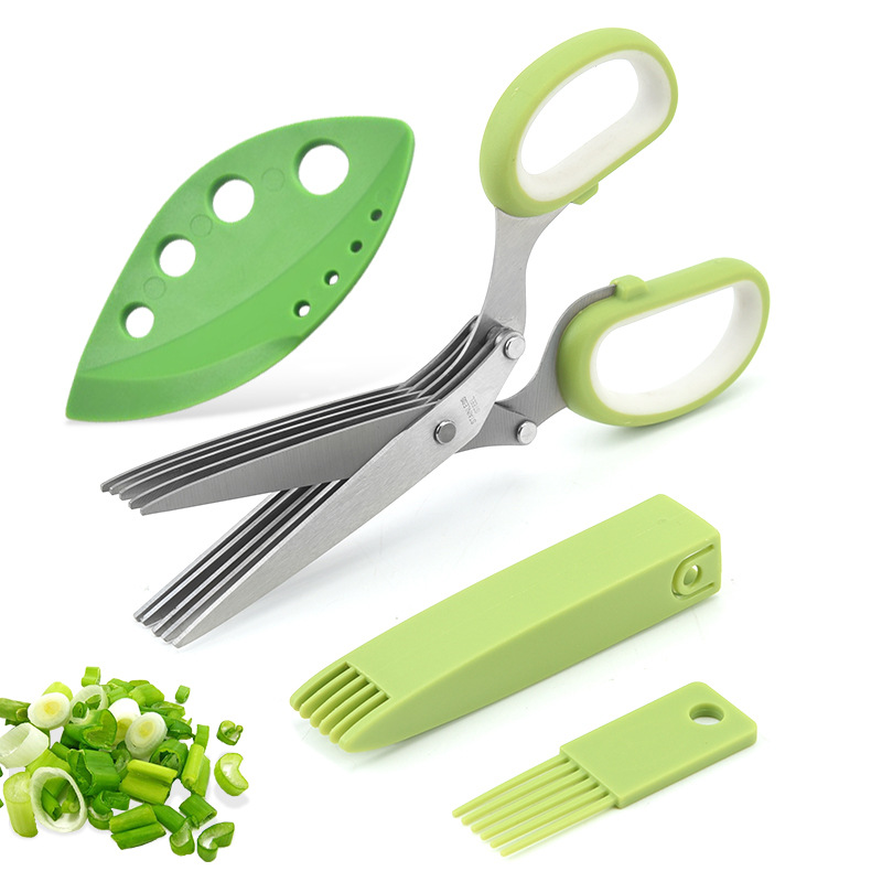 Factory stock: Multi-layer scallion and vegetable scissors, five-layer herb shredded paper scissors, three-layer stainless steel herb scissors full figure