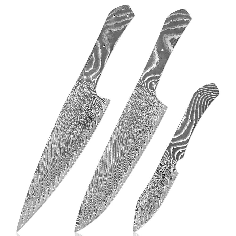 Damascus steel knife blanks, kitchen knife makers, butchers, slicing knives, multi-purpose knives, DIY handcrafted knife blanks, knife accessories, sharp Item Picture