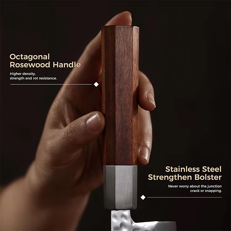 Cross-border best-selling professional Japanese Sanhe steel 7-inch small kitchen knives, Santoku knives, chef knives, kitchen knives, and Western food knife sets Application Scenario
