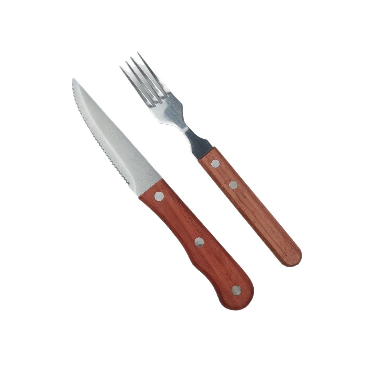 Cross-border best-selling stainless steel wooden-handled steak knife set, hotel Western cuisine steak knife, serrated steak knife Item Picture