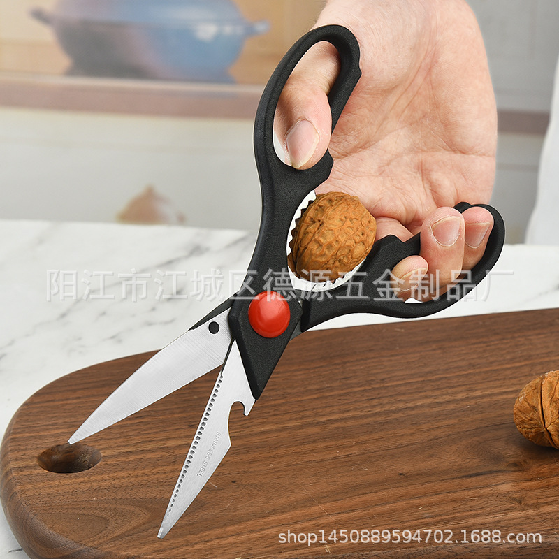 9140 Multi-functional kitchen scissors, stainless steel barbecue scissors, beer tongs, walnut scissors, chicken bone scissors, food scissors Application Scenario
