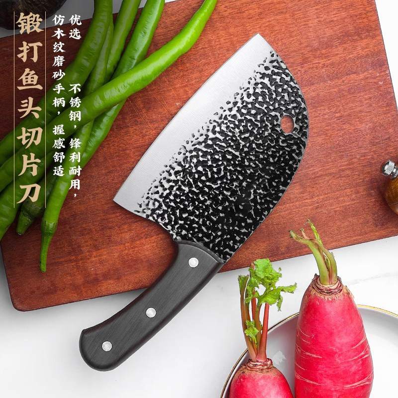 Longquan kitchen knives, household knives, kitchen forging and chopping dual-purpose knives, round-headed sharp bone-cutting knives, commercial fish-killing knives Specification drawing