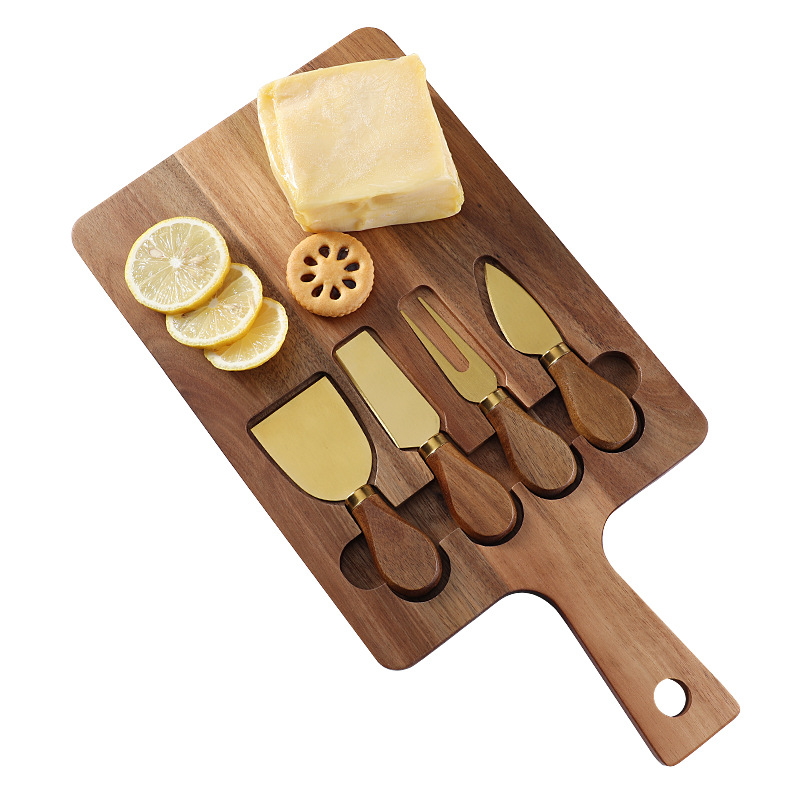 Factory stock: Acacia cheese board set, stainless steel cheese knife, cheese knife set, 4-piece combination knife set Application Scenario
