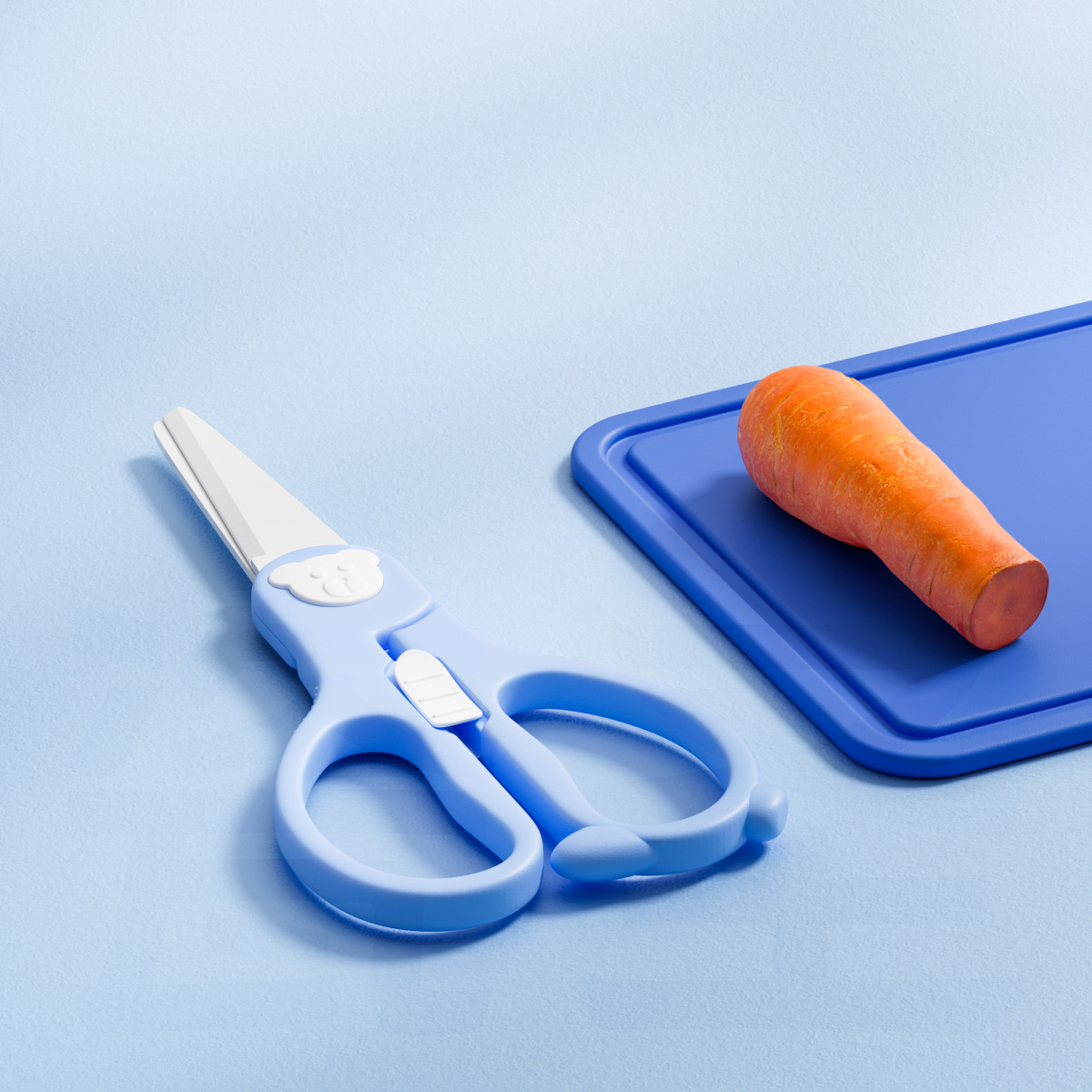 Factory Bear Ceramic baby food Scissors Portable Home Lock Buckle style Cute baby children's food scissors in stock mini Specification drawing