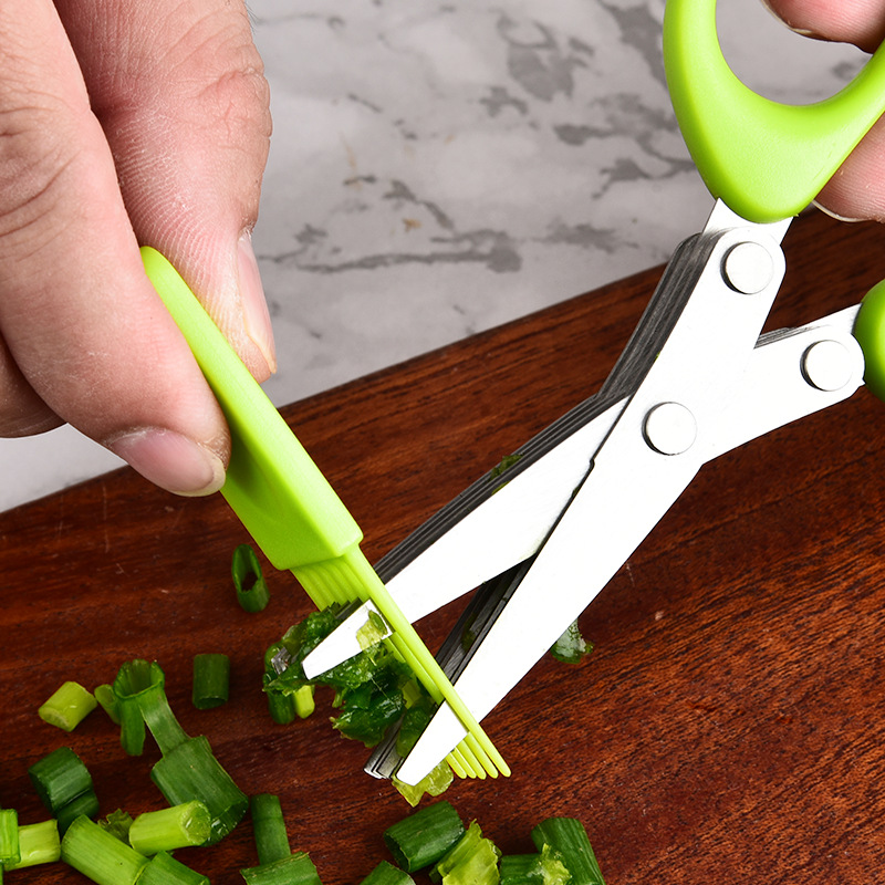 Kitchen scissors: Stainless steel multi-layer multi-functional scallion scissors, three or five-layer creative baby food scissors, household vegetable scissors details Picture