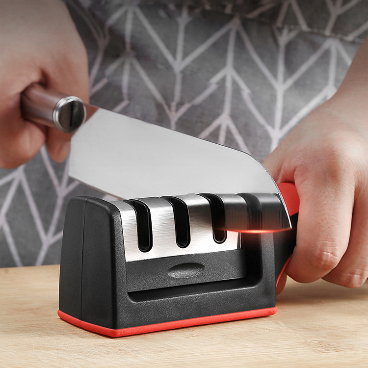 Wholesale of household knife sharpeners, whetstones, kitchen small tools, multi-functional handheld quick three-stage knife sharpeners Specification drawing