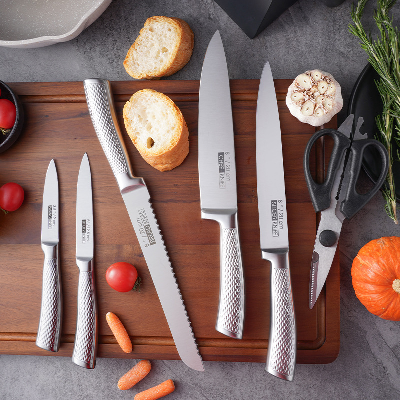 Jiameikang knife set with knife sharpener, new cross-border 8-piece knife set, stainless steel chef knife and fruit knife combination details Picture