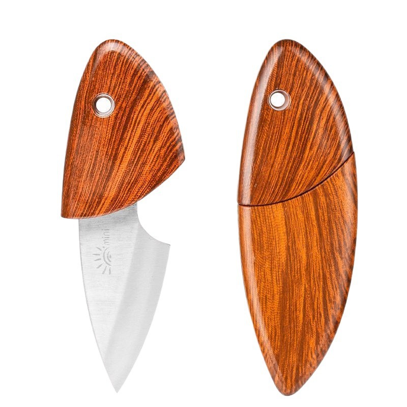 Little Fat Dolphin Knife, Mini pocket knife, portable wooden Fish knife, Wood grain knife, outdoor portable short knife, kitchen fruit knife Item Picture