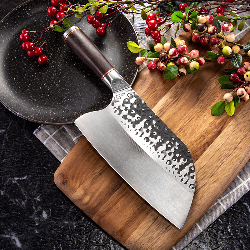 Longquan forged kitchen knife for cutting chicken and fish, steel head hammer-patterned kitchen knife, household slicing kitchen knife, stainless steel full figure