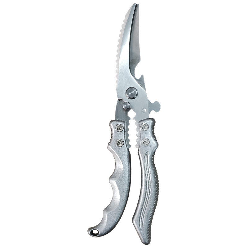 Manufacturer's in-stock multi-functional stainless steel kitchen scissors are powerful for cutting chicken bones, food, bottle caps, fish scales, and meat Item Picture