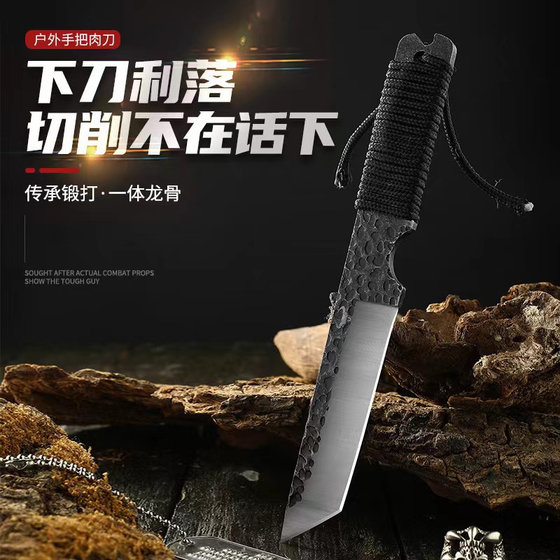 Hand-forged survival knife, diving straight knife, thickened portable fruit knife, outdoor knife, high-hardness camping survival knife full figure