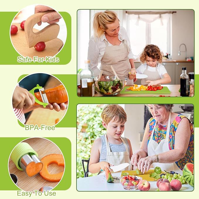 17-piece wooden children's kitchen knife set, gloves, cutting board, fruit, vegetable and potato cutter, plastic children's safety knife Application Scenario