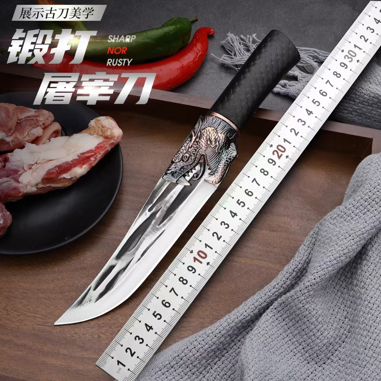 The popular online bestseller, the stainless steel hand-forged knife, the kitchen knife, the meat pickling knife, the meat cutting knife, the meat pickling knife, the meat cutting knife details Picture