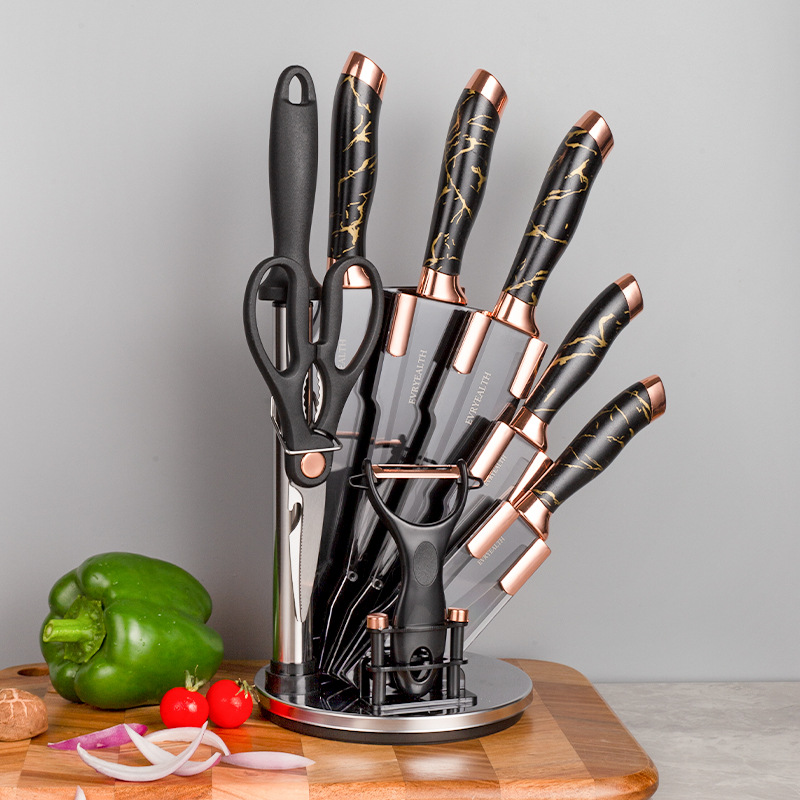 Kitchen knife sets, stainless steel knives, chef's fruit knives, household kitchen knife sets, complete knives with knife racks Application Scenario