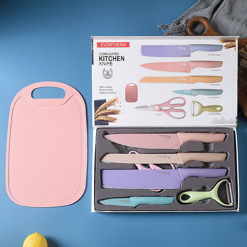 Kitchen Knife set, 6-piece wheat straw set, colorful chef's cooking gift macaron set knife details Picture