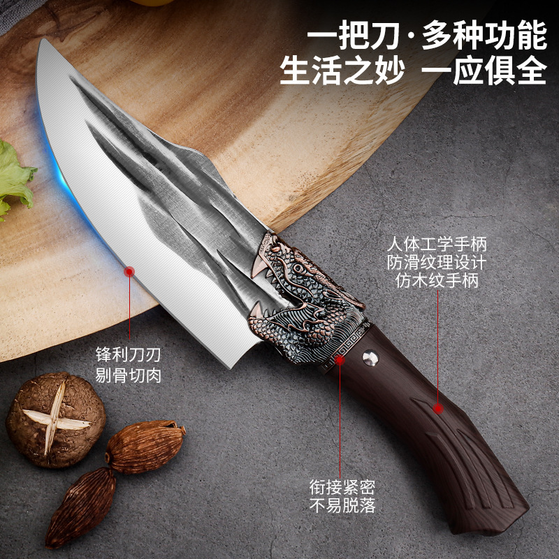 Longquan hand-forged pork slaughtering knife, special meat slicing knife, household kitchen slicing knife, commercial dividing knife details Picture