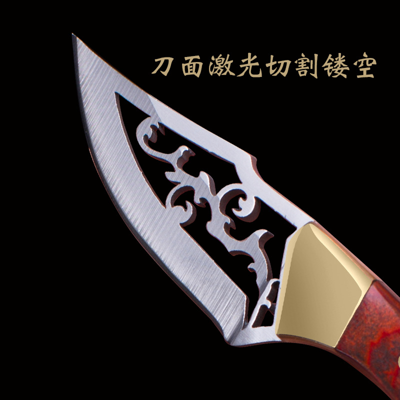 Mini knife for opening packages with hollowed-out design, sharp color wood, miniature portable keychain pendant, small knife for opening packages and boxes Specification drawing