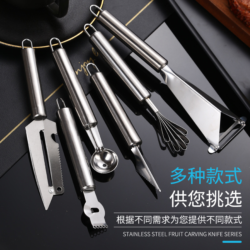 Peeler, stainless steel carved knife, fruit platter, triangular push knife, fruit scorer, apple push knife, fruit tools details Picture