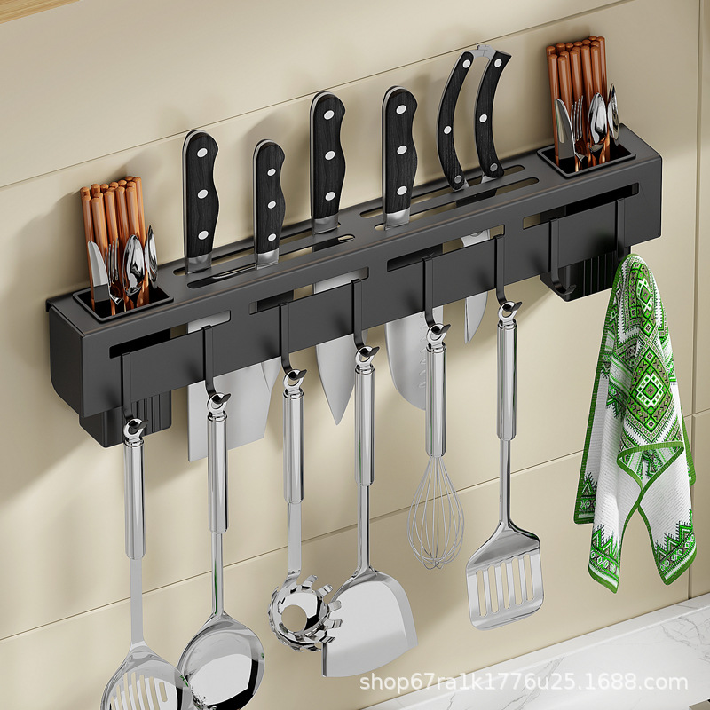 Cross-border stainless steel knife rack without drilling, multi-functional wall-mounted knives and kitchenware, chopstick storage rack for home kitchens, consignment full figure