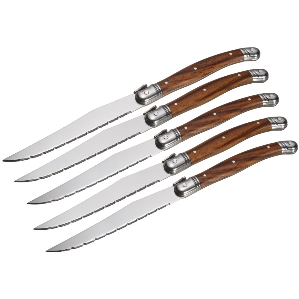 Cross-border manufacturer's in-stock Western tableware with wood-grain plastic handles, steak knives, steak table knives, and Western tableware full figure