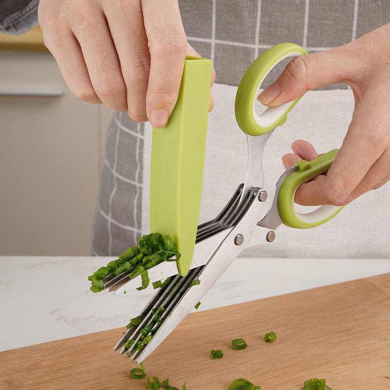 Five-layer scallion scissors, stainless steel multi-functional scissors, chili, coriander, scallion and seaweed magic scissors, kitchen scissors details Picture