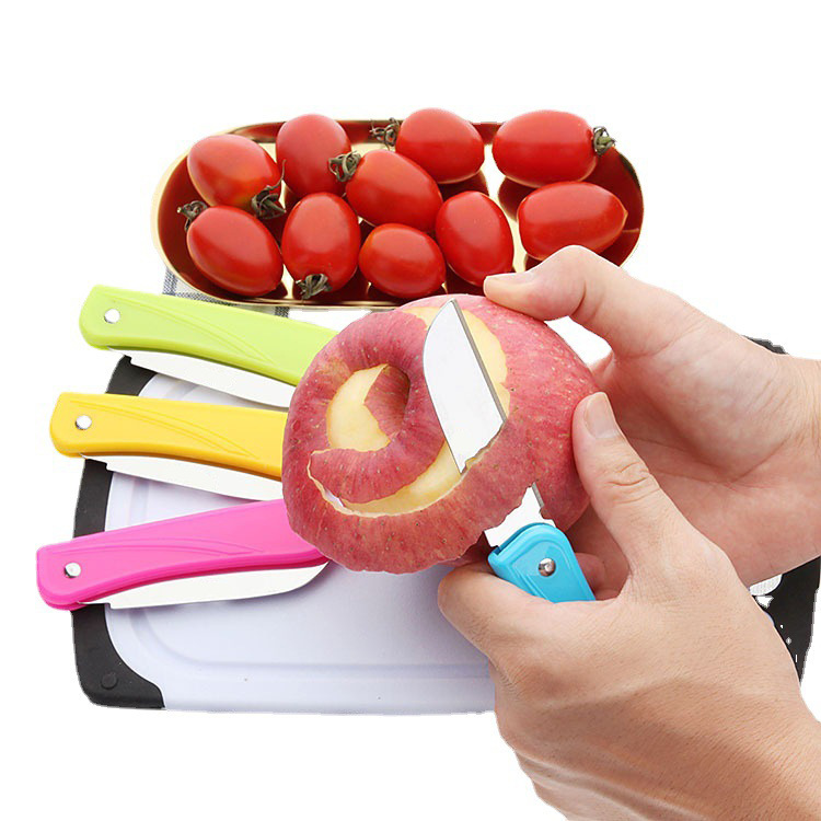 Folding fruit knife, candy-colored plastic handle folding fruit knife, sharp stainless steel folding knife, peeler Specification drawing