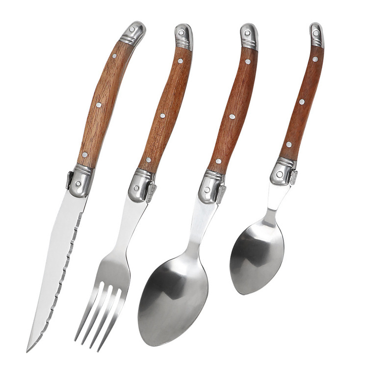 Rosewood handle stainless steel Western tableware, solid wood handle steak knife and fork, daily dining knife, spoon and fork set full figure
