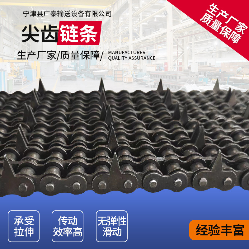 Double-pitch hollow chain, industrial ball chain, large-pitch conveyor chain, side-bent plate, stainless steel pointed tooth chain details Picture