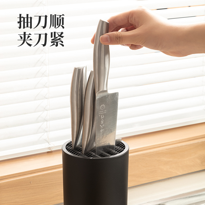 Knife storage rack, kitchenware knife holder, multi-functional plastic household knife box, black high-end Western-style knife holder details Picture