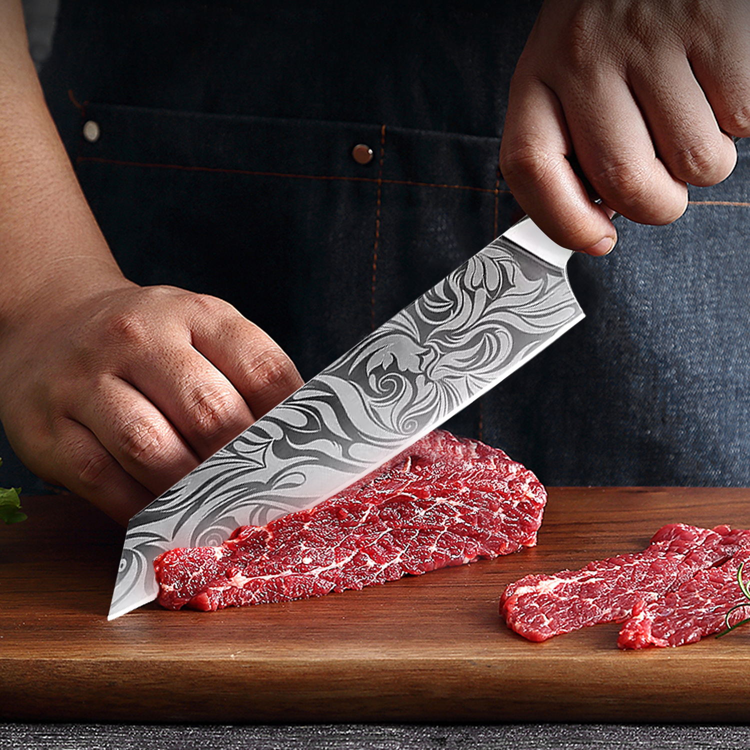 Yangjiang products Damask patterned stainless steel Japanese chef knives, kitchen knives, sashimi cooking knives, slicing and meat cutting kitchen knives Specification drawing