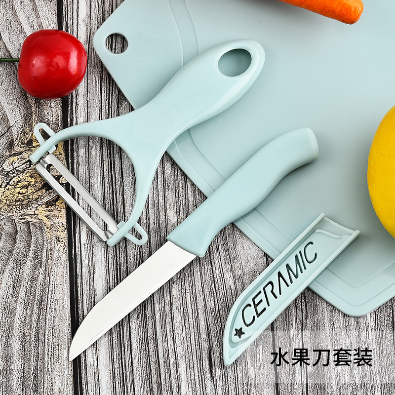 Cross-border e-commerce stainless steel three-piece set, fruit knife set, cutting board, scraper, peeler, kitchen knife details Picture