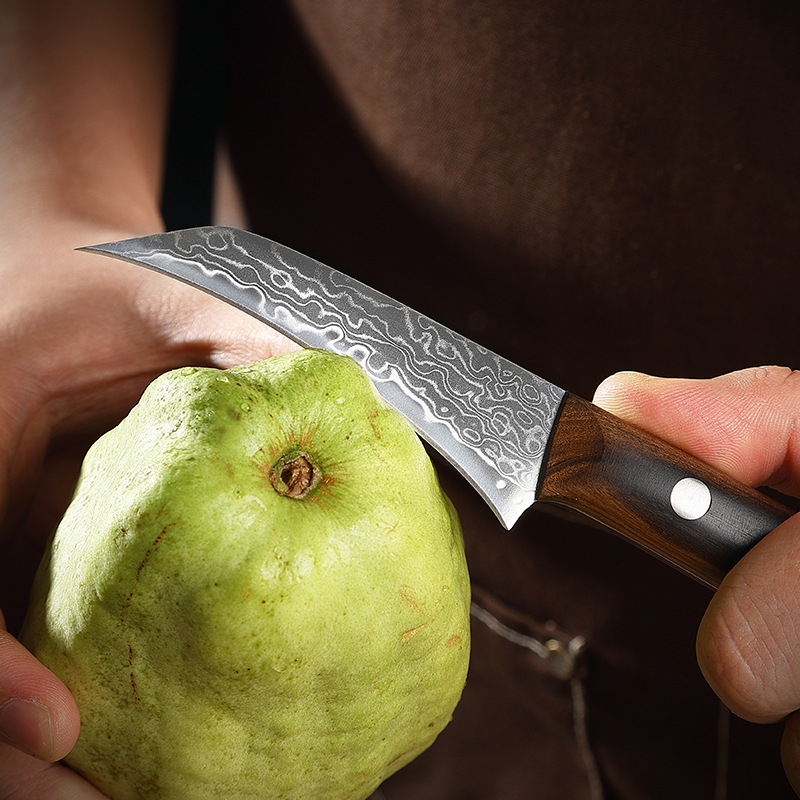 In-stock cross-border trade Damascus steel fruit knives, elbow knives, small peelers, kitchen multi-purpose knives, fruit cutting knives Specification drawing
