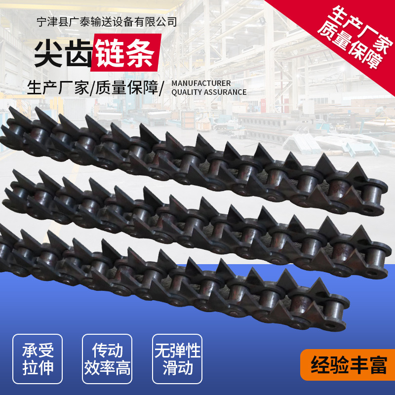 Double-pitch hollow chain, industrial ball chain, large-pitch conveyor chain, side-bent plate, stainless steel pointed tooth chain full figure