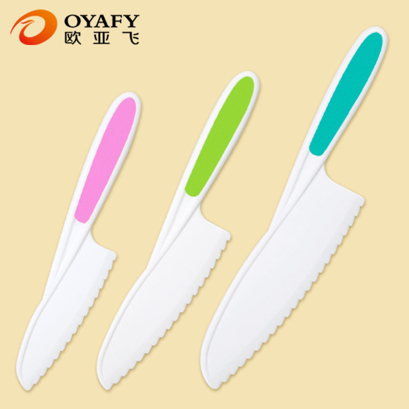 Plastic children's fruit knife cutting board, children's fruit peeler toy knife, bread and dessert knife, portable vegetable knife set Specification drawing