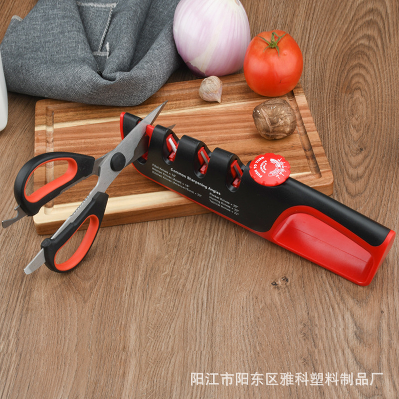 New type of quick knife sharpener, four-in-one whetstone, kitchen sharpening and cutting adjustment, manual tungsten steel household knife sharpener, available for shipment details Picture