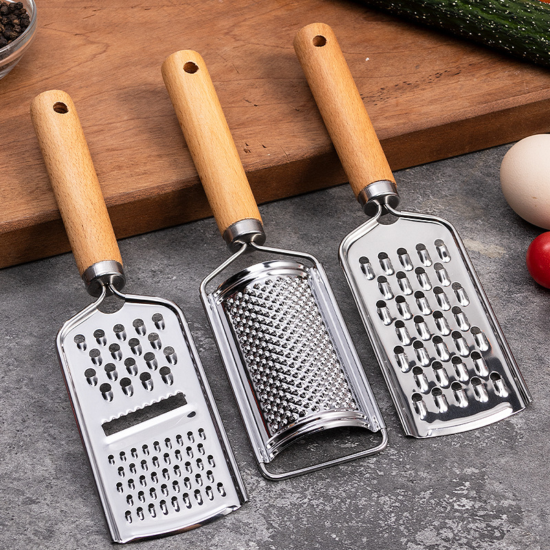 Wooden handle stainless steel radish grater, multi-functional potato and cucumber slicer, ginger grater, household kitchen peeler details Picture