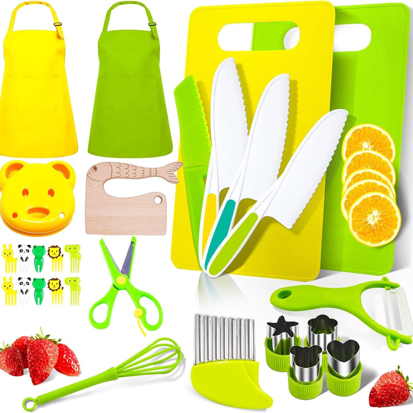 28-piece set of plastic knife children's toys, fruit knife, safety kitchen knife that won't hurt hands, fruit and vegetable cutting board set full figure