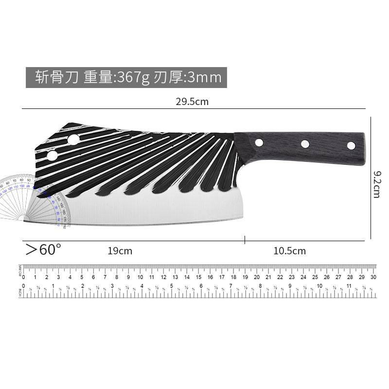 Yangjiang manufacturer's direct sales of household forged chopping knives, slicing knives, bone-cutting knives, 20-yuan model, street food knives, and kitchen knives Specification drawing