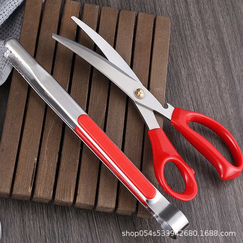 Wholesale Korean barbecue stainless steel scissors and tongs set, home kitchen cooking, restaurant steak cutters, food tongs Specification drawing