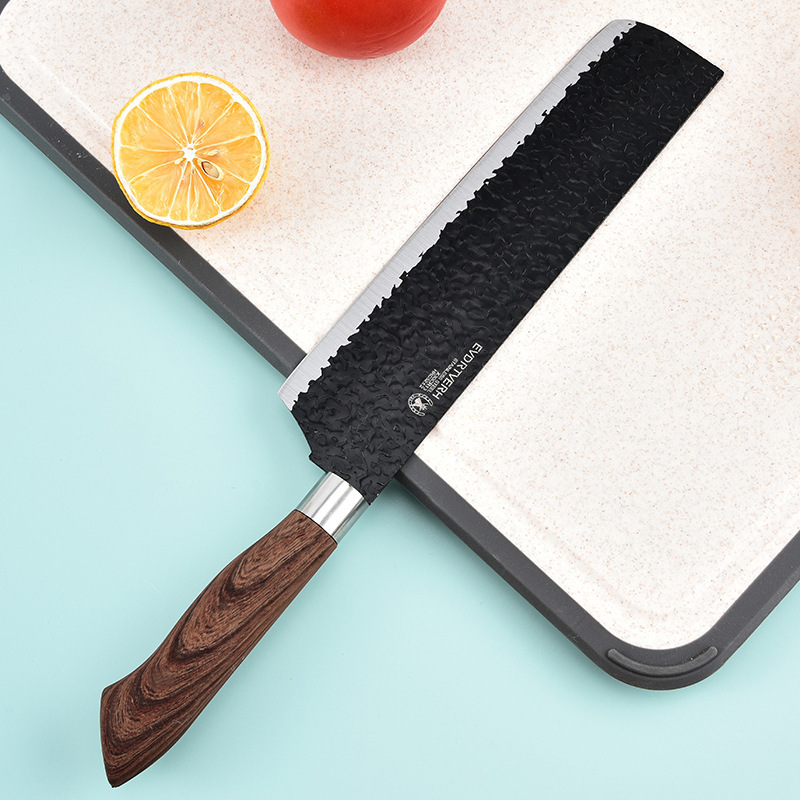Stainless steel hammer-textured forged six-piece set of spray-painted knives with covered handles, household kitchen tools in stock for wholesale Specification drawing