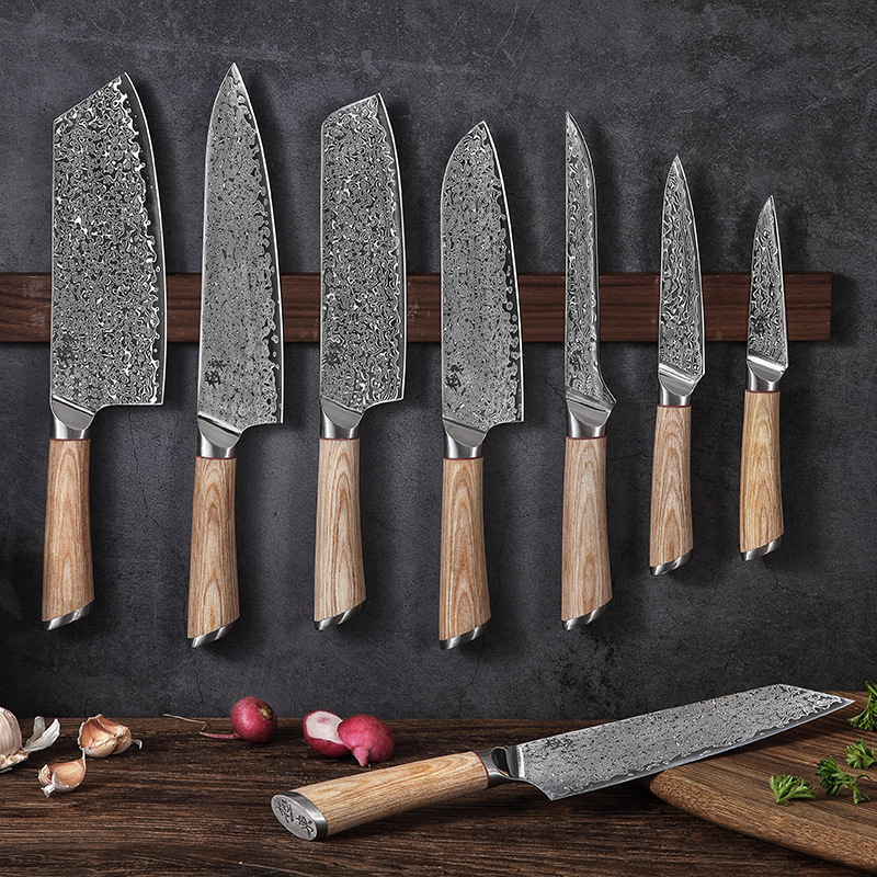 67-layer V-gold Damascus kitchen knife, bullknife, chef's knife, kitchen knife, fruit knife, bone-removing, cutting, sushi, and complimentary scabbing full figure