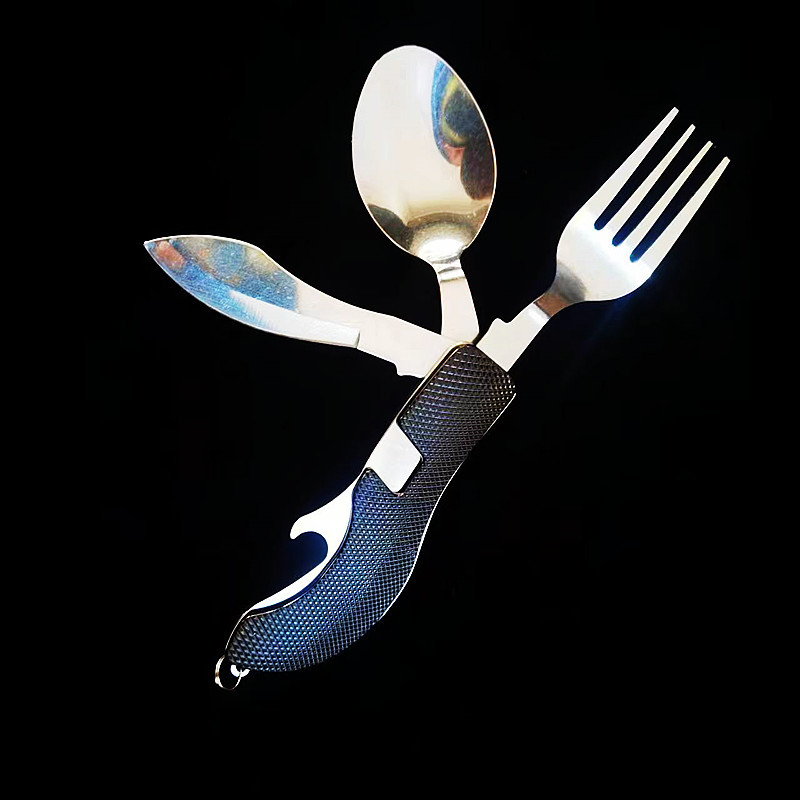 Camping folding knife, fork and spoon set, stainless steel tableware, multi-functional knife, disassembly and assembly tableware undefined