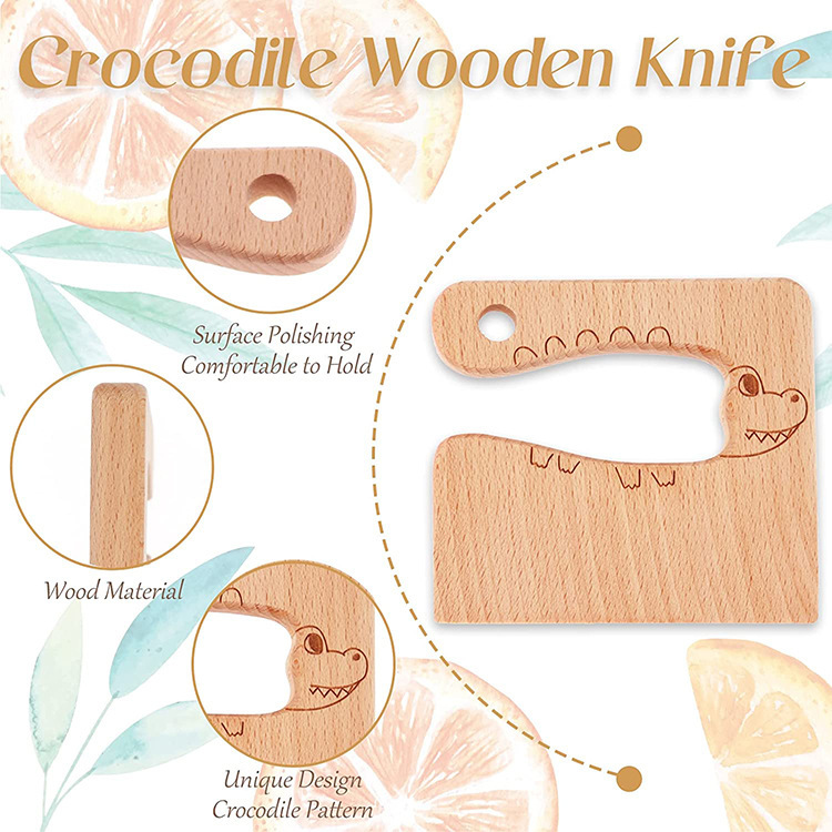 8-piece children's kitchen knife set, wooden knife, potato cutter, cucumber cutter, fruit and vegetable cutter, bear bread and cake knife cover Application Scenario