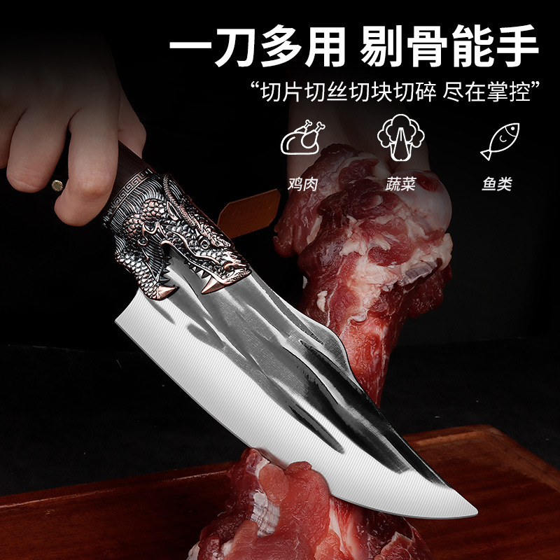 Longquan hand-forged pork slaughtering knife, special meat slicing knife, household kitchen slicing knife, commercial dividing knife Specification drawing