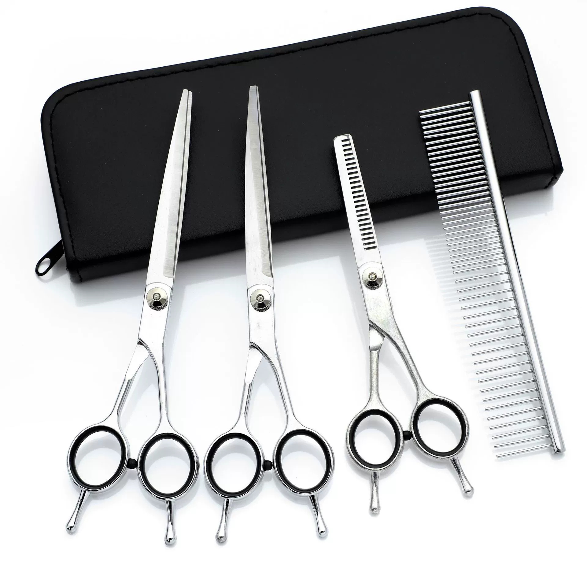 Cross-border 7-inch split pet scissors set, beauty tools, flat scissors, teeth scissors, bidirectional upturn scissors, one-piece consignment full figure